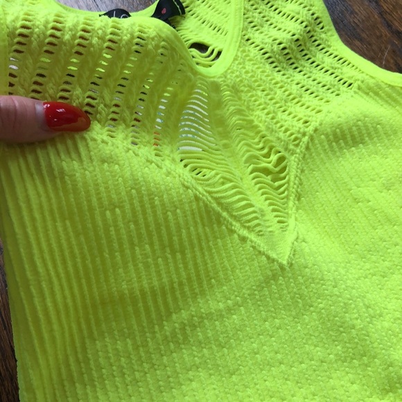 Neon Yellow Cut-Out Stretch Ribbed Crop-Top - Picture 3 of 5